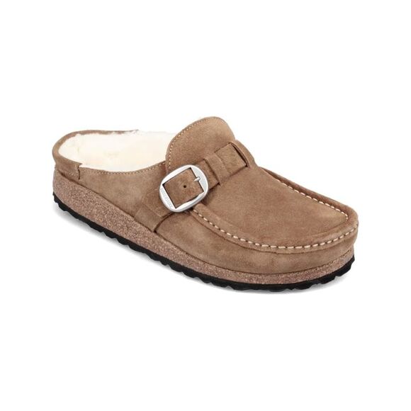 BIRKENSTOCK Shoes - BIRKENSTOCK Womens Beige Buckley Round Toe Slip On Leather Clogs Shoes 36